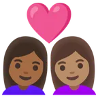 Google cho nền tảng couple with heart: woman, woman, medium-dark skin tone, medium skin tone
