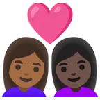 couple with heart: woman, woman, medium-dark skin tone, dark skin tone for Google platform