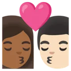 kiss: woman, man, medium-dark skin tone, light skin tone for Google platform