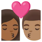 kiss: woman, man, medium-dark skin tone, medium skin tone alustalla Google