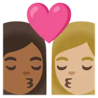 kiss: woman, woman, medium-dark skin tone, medium-light skin tone untuk platform Google