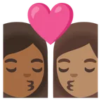 kiss: woman, woman, medium-dark skin tone, medium skin tone für Google Plattform