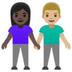 Google dla platformy woman and man holding hands: dark skin tone, medium-light skin tone