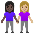 women holding hands: dark skin tone, medium-light skin tone für Google Plattform