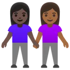 women holding hands: dark skin tone, medium-dark skin tone für Google Plattform