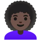 Google platformu için woman: dark skin tone, curly hair