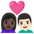 couple with heart: woman, man, dark skin tone, light skin tone para a plataforma Google