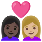 couple with heart: woman, woman, dark skin tone, medium-light skin tone สำหรับแพลตฟอร์ม Google