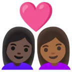 couple with heart: woman, woman, dark skin tone, medium-dark skin tone for Google platform