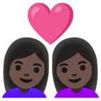 couple with heart: woman, woman, dark skin tone for Google platform