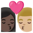 kiss: woman, man, dark skin tone, medium-light skin tone لمنصة Google