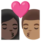kiss: woman, man, dark skin tone, medium skin tone für Google Plattform