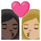 kiss: woman, woman, dark skin tone, medium-light skin tone untuk platform Google