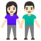 woman and man holding hands: light skin tone สำหรับแพลตฟอร์ม Google