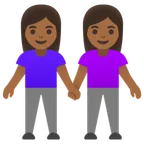 women holding hands: medium-dark skin tone สำหรับแพลตฟอร์ม Google