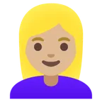 Google cho nền tảng woman: medium-light skin tone, blond hair
