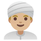 man wearing turban: medium-light skin tone for Google platform