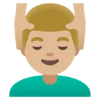 man getting massage: medium-light skin tone for Google platform