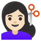 woman getting haircut: light skin tone for Google platform