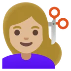 Googleプラットフォームのwoman getting haircut: medium-light skin tone