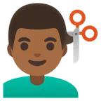 man getting haircut: medium-dark skin tone untuk platform Google