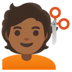 person getting haircut: medium-dark skin tone untuk platform Google