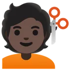 Google dla platformy person getting haircut: dark skin tone
