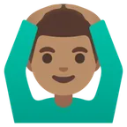 man gesturing OK: medium skin tone สำหรับแพลตฟอร์ม Google