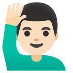 man raising hand: light skin tone for Google platform