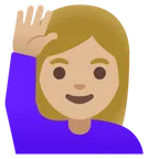 woman raising hand: medium-light skin tone per la piattaforma Google