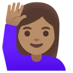 Google platformu için woman raising hand: medium skin tone