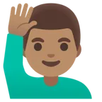man raising hand: medium skin tone для платформы Google