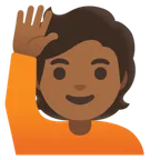 person raising hand: medium-dark skin tone untuk platform Google