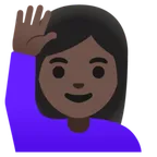 woman raising hand: dark skin tone untuk platform Google