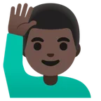 Google dla platformy man raising hand: dark skin tone