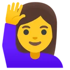 woman raising hand alustalla Google