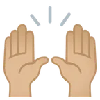 raising hands: medium-light skin tone untuk platform Google