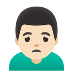 man frowning: light skin tone for Google platform
