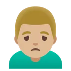 man frowning: medium-light skin tone untuk platform Google