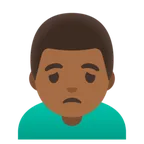 man frowning: medium-dark skin tone untuk platform Google