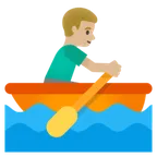 man rowing boat: medium-light skin tone for Google platform