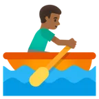 man rowing boat: medium-dark skin tone for Google platform