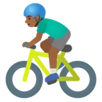 man biking: medium-dark skin tone for Google platform