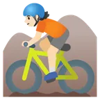 person mountain biking: light skin tone untuk platform Google