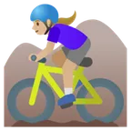 Googleプラットフォームのwoman mountain biking: medium-light skin tone