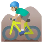 man mountain biking: medium-light skin tone for Google platform