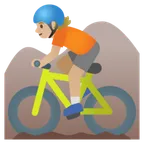 person mountain biking: medium-light skin tone สำหรับแพลตฟอร์ม Google