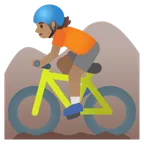 person mountain biking: medium skin tone untuk platform Google