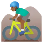 man mountain biking: medium-dark skin tone สำหรับแพลตฟอร์ม Google