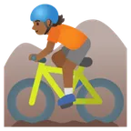 person mountain biking: medium-dark skin tone สำหรับแพลตฟอร์ม Google